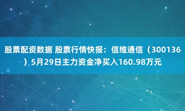股票配资数据 股票行情快报：信维通信（300136）5月29日主力资金净买入160.98万元